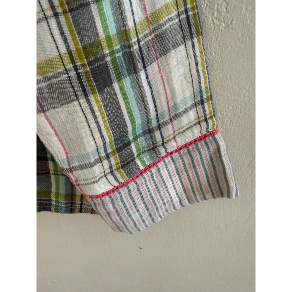 NWOT Sundance Womens Plaid Button Down Shirt Pink Crochet Trim Cotton Top Size M - Picture 4 of 6